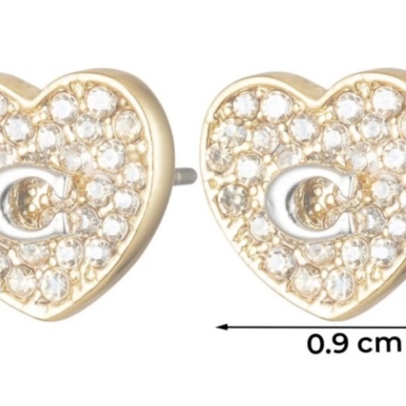 Coach Pave Heart Logo Stud Earrings Silver Gold-tone - Picture 5 of 5